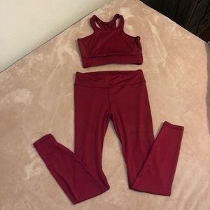 Gym Red Cropped Tank And Leggings Set